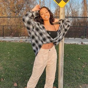 Shein Plaid Twist-Front Drop Shoulder Shirt